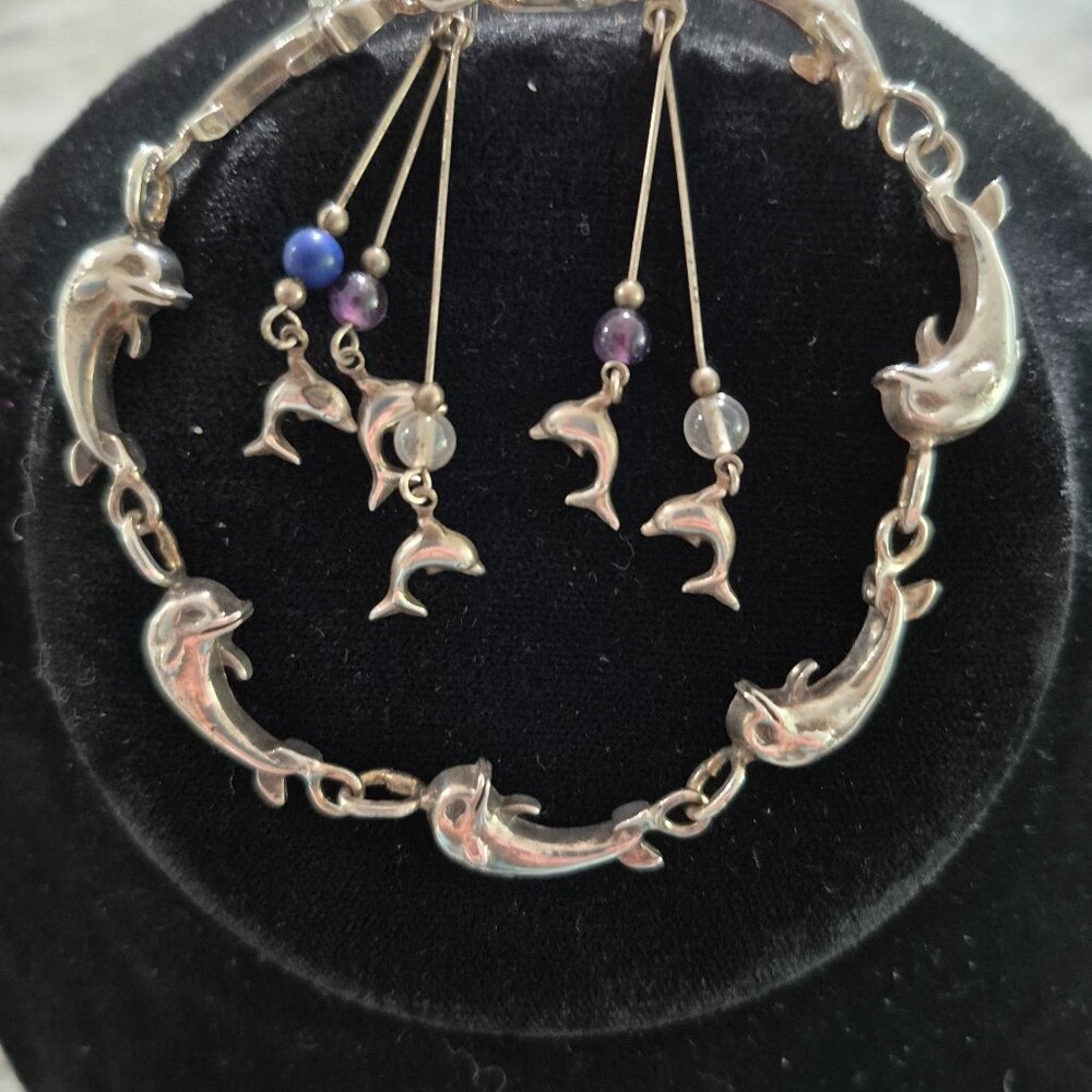 Sterling DOLPHIN bracelet & earrings Combo